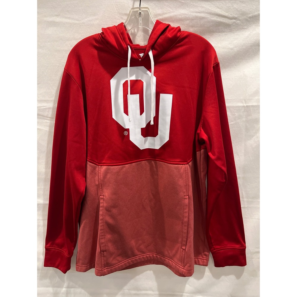 Fanatics Oklahoma Sooners Mens Large Red Two Tone Fleece Hoodie OU Logo 107291